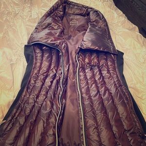 Maroon and black down vest